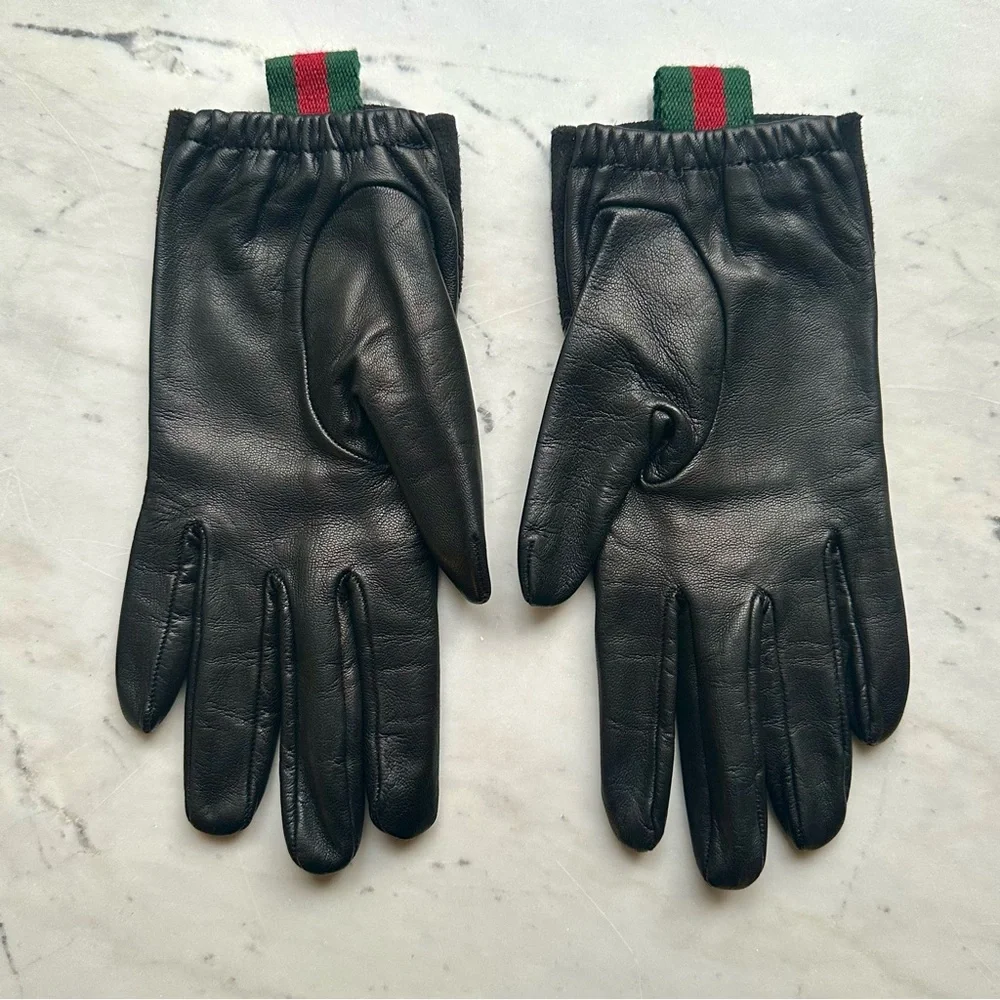Gucci Black Leather Gloves with signature GG logo - Picture 3 of 11
